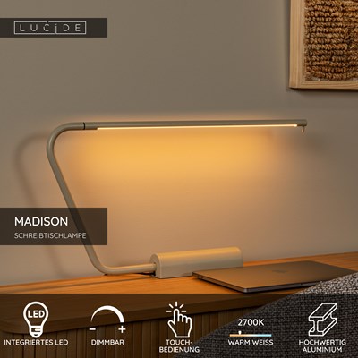 Lucide MADISON - Schreibtischlampe - LED Dim. - 1x6,5W 2700K - Taupe
